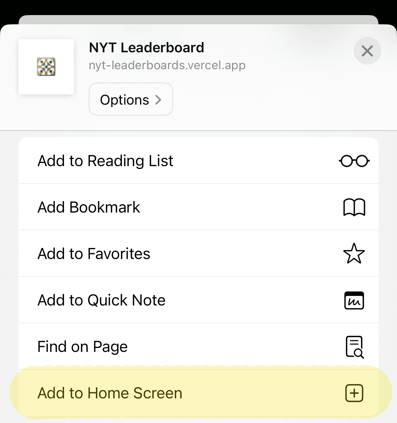 Tap "Add to Home Screen"